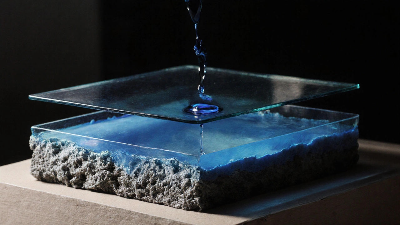 Layered oil painting transforming from rough texture to a flawless, reflective surface through glazing.