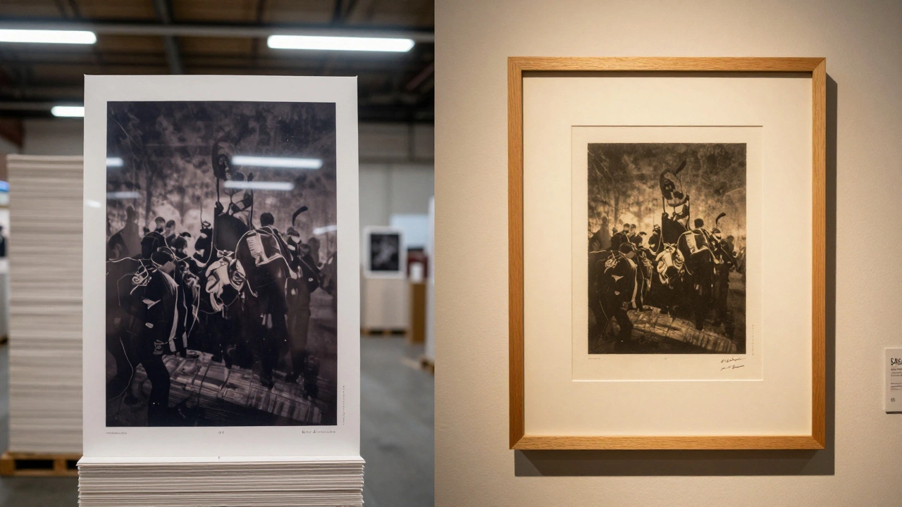 Contrast between mass-produced posters and a single limited-edition art print.