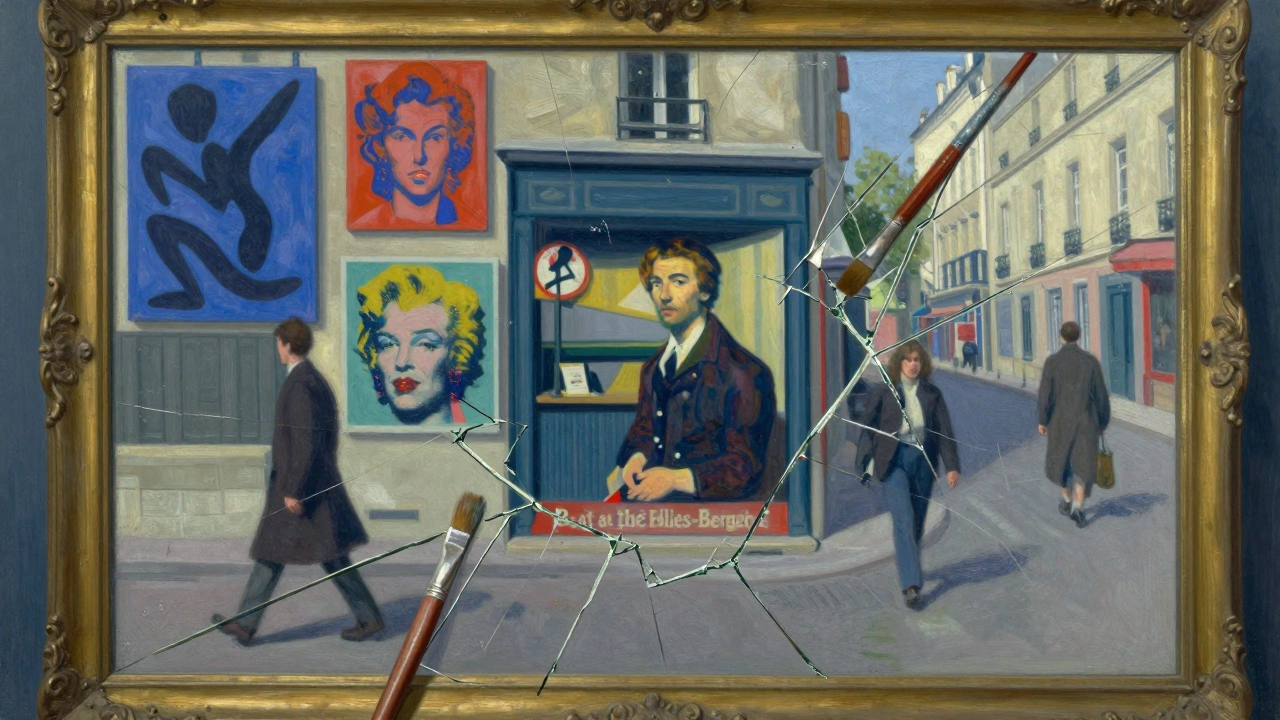 Modern artworks reflected in a fractured mirror, all stemming from Manet’s bar scene.