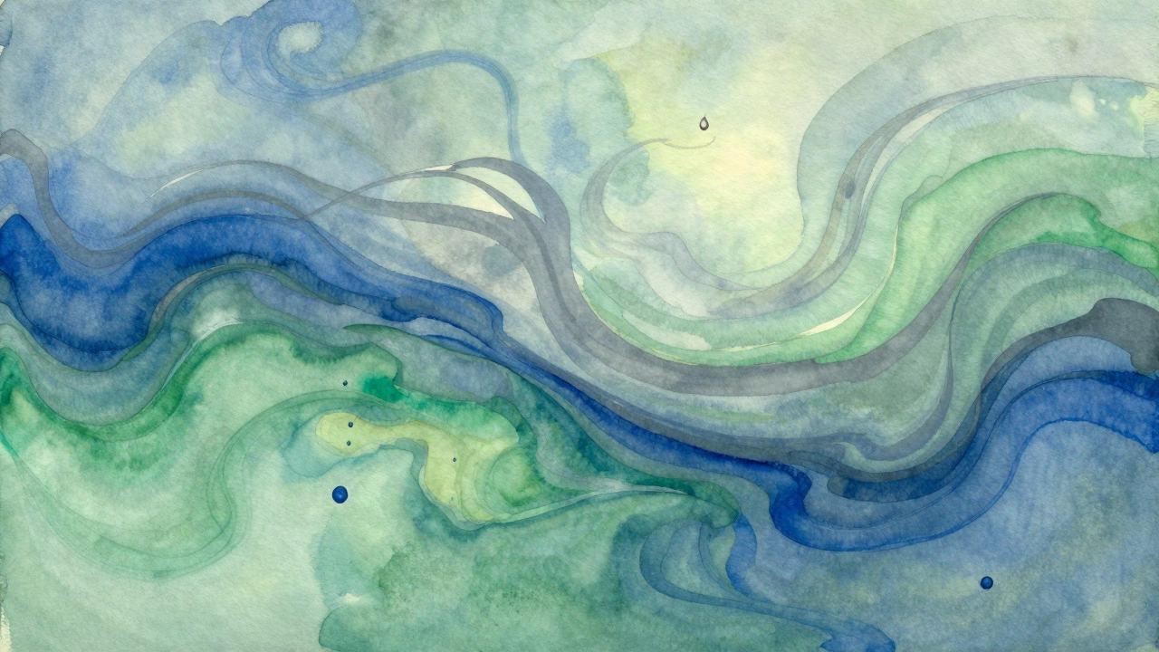 Georgia O’Keeffe’s abstract watercolor of swirling blue and green tones, evoking music without forms.