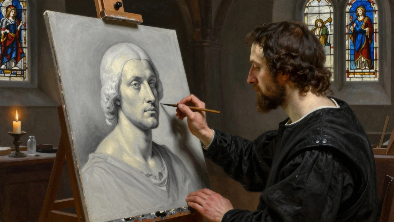 What is the grisaille technique in oil painting?