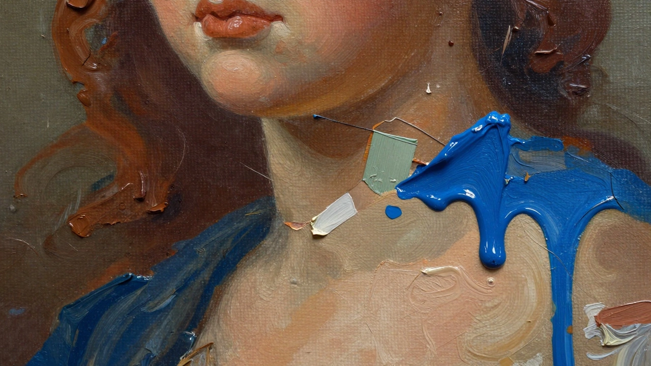Close-up of mixed paint textures and brush strokes