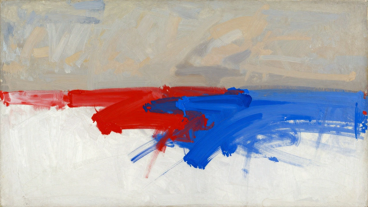 Vibrant oil paint strokes over a sealed white ground, contrasting with a faded, muddy underlayer beneath.