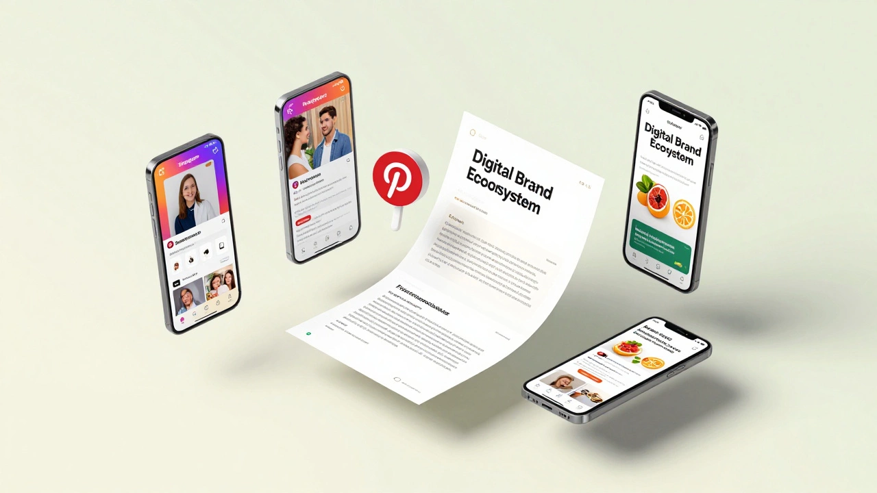 3D isometric layout of a cohesive nutritionist brand kit including social media posts and a PDF guide.