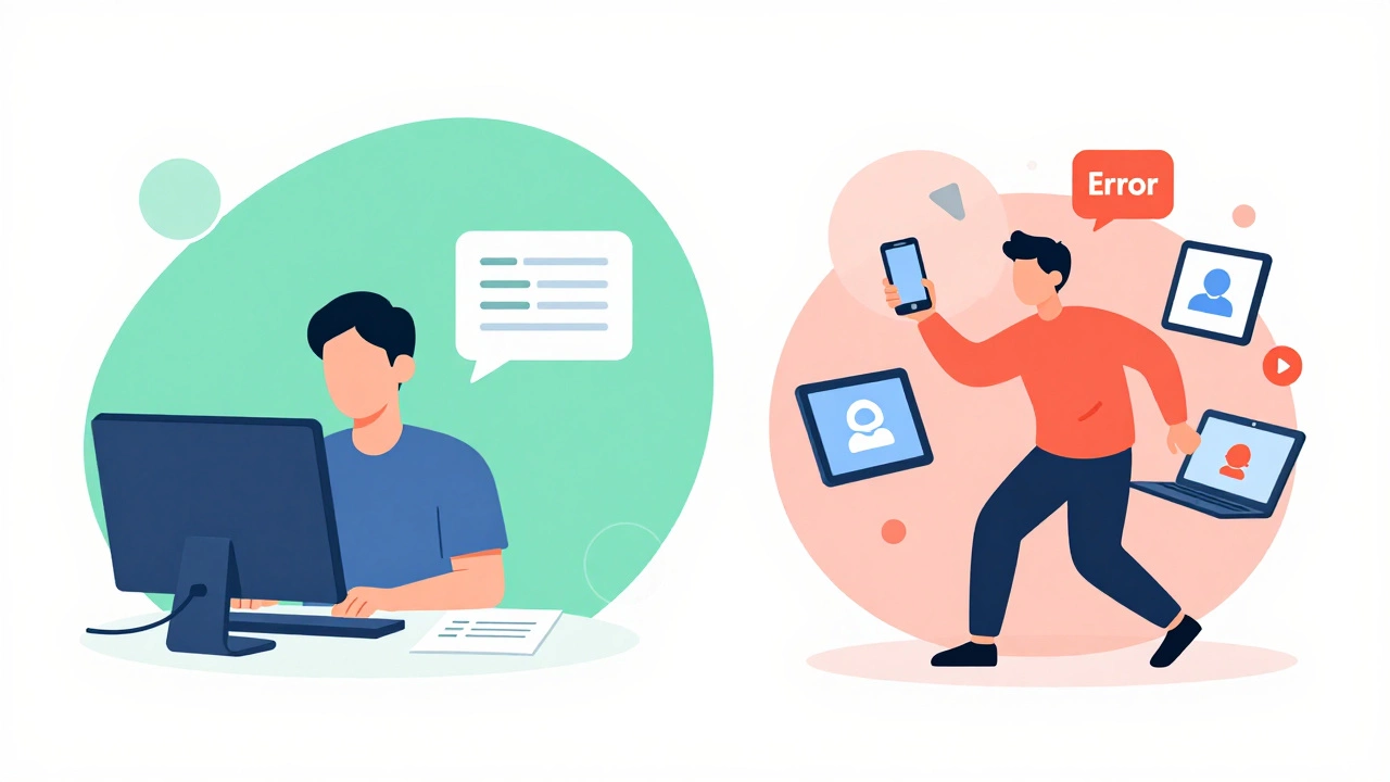 Comparison of calm single-device user vs frantic multi-device buyer