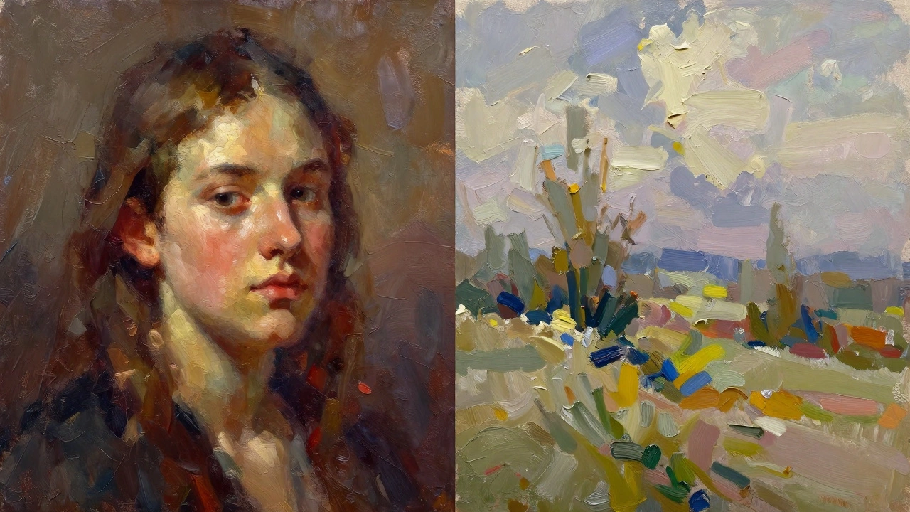 Comparison of layered portrait vs wet-on-wet landscape