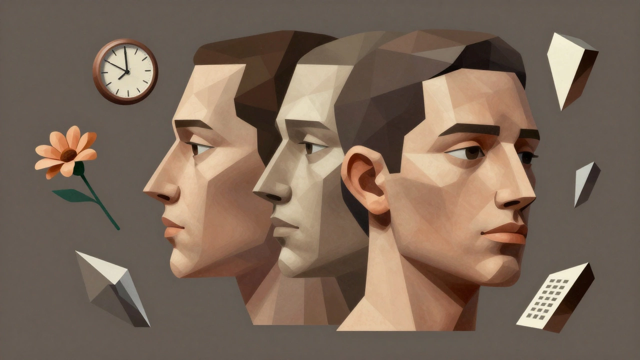 Cubist face showing multiple angles and fragmented geometric shapes.