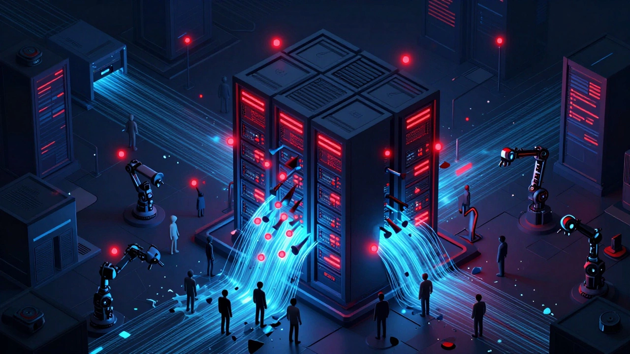 Server rack overwhelmed by crowd of humans and bots causing system crash