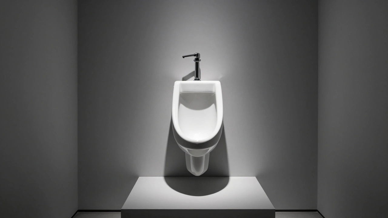 White urinal sculpture displayed in a museum