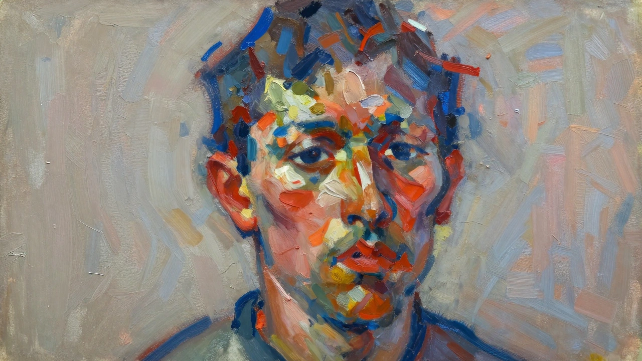 Abstract portrait with thick, expressive brushstrokes
