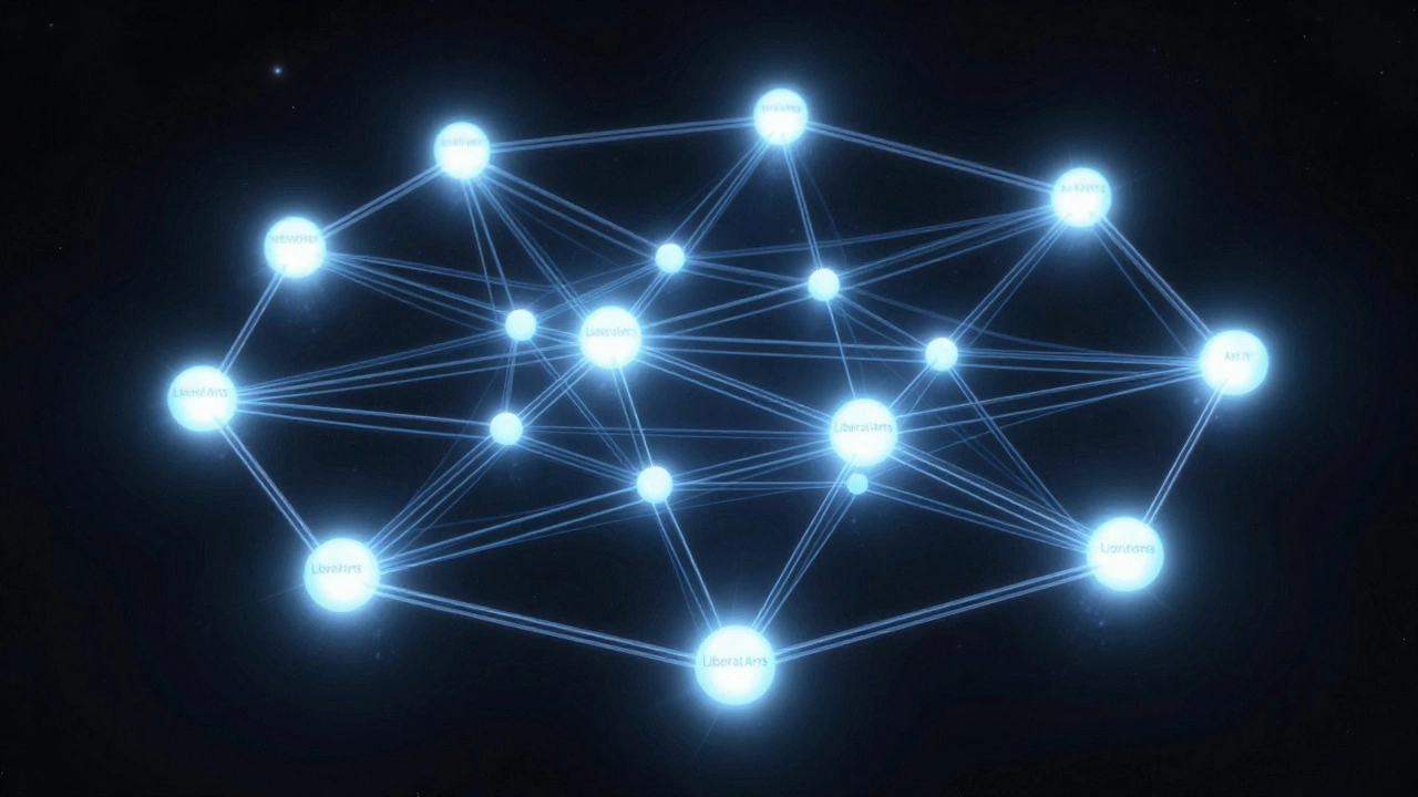 Abstract web of light showing intersections of seven liberal arts disciplines