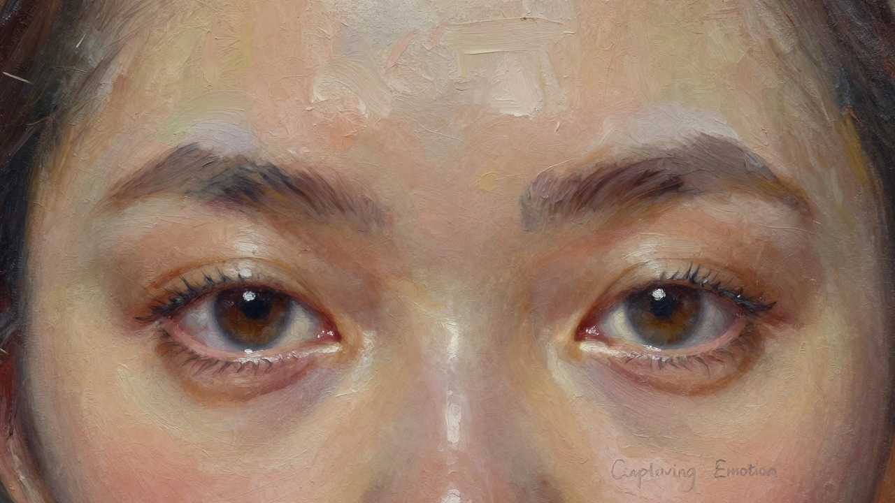 Close-up of painted eyes with visible brushstrokes and life
