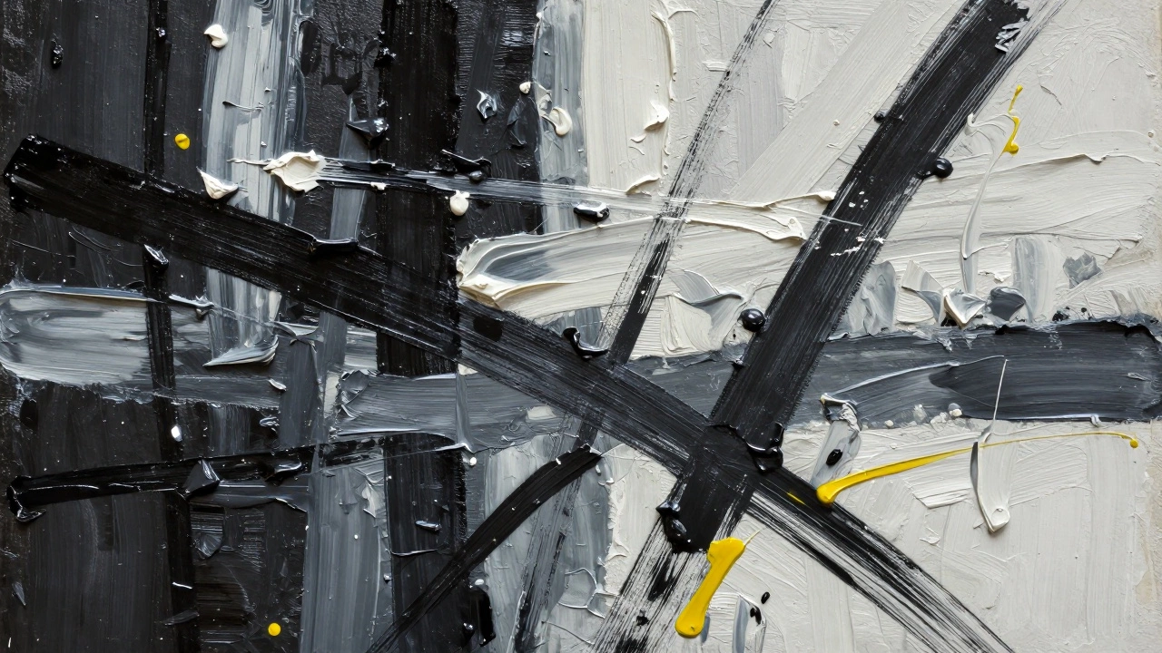 Close-up of textured abstract paint strokes showing control and chaos