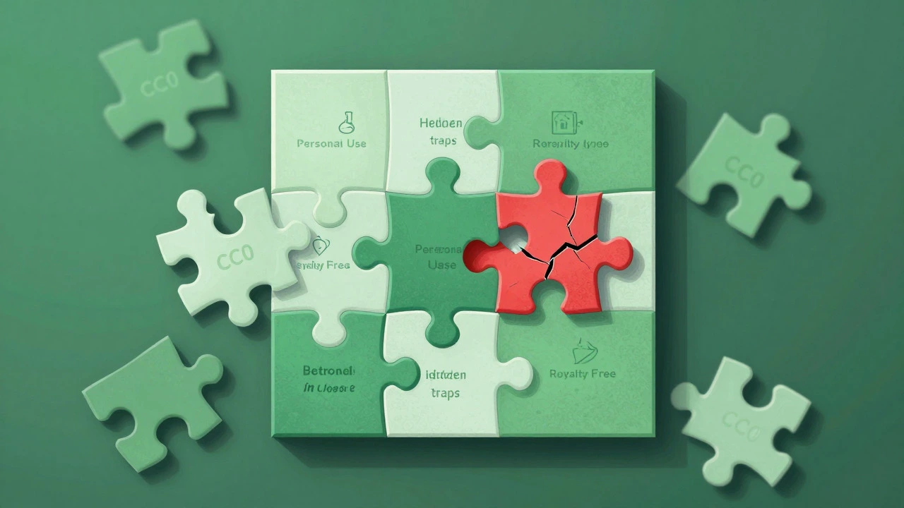 Digital art puzzle pieces showing different license types and restrictions