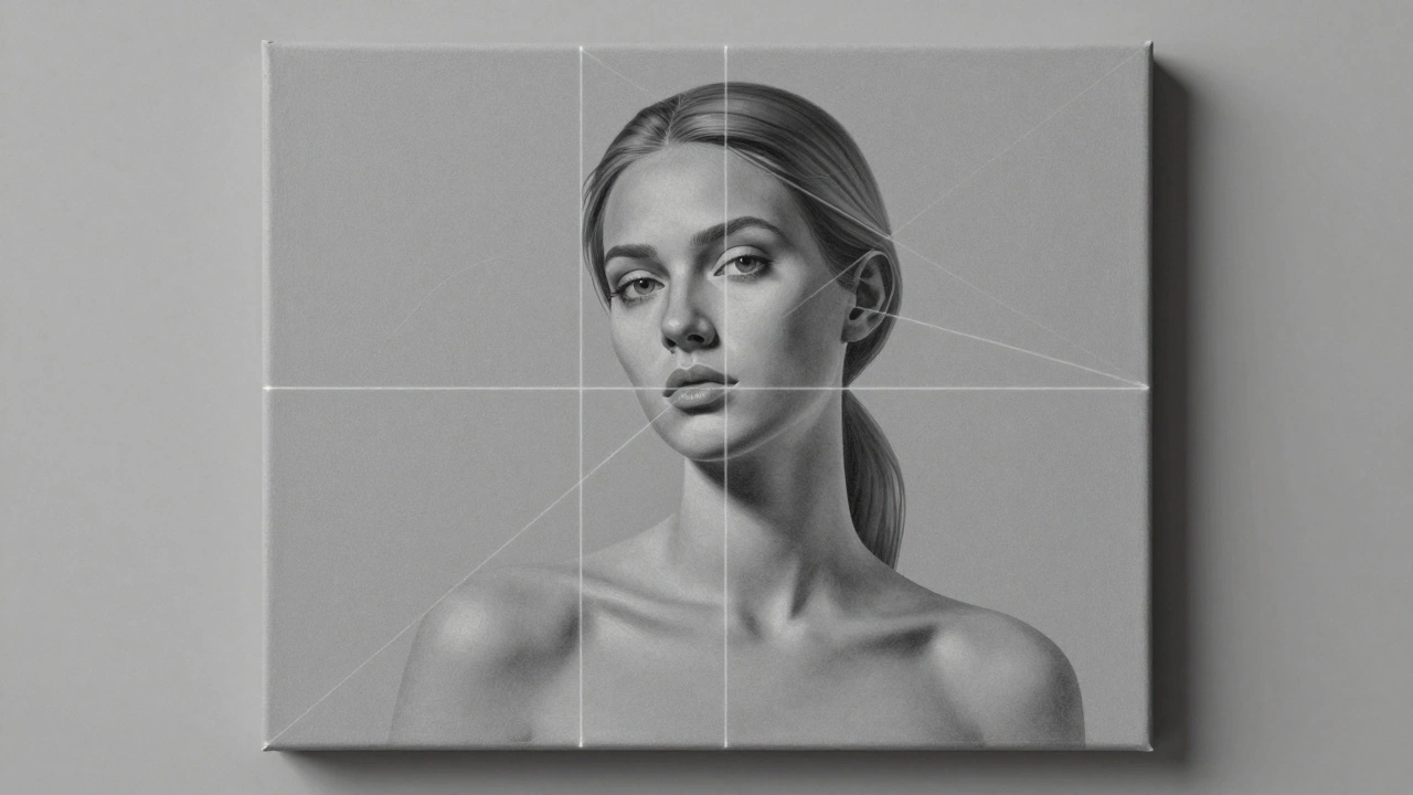 Illustration showing composition grids and implied lines on a portrait