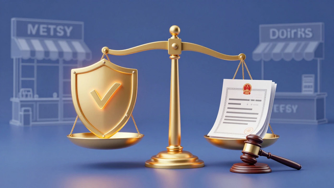 Scale balancing copyright shield against legal documents and marketplace