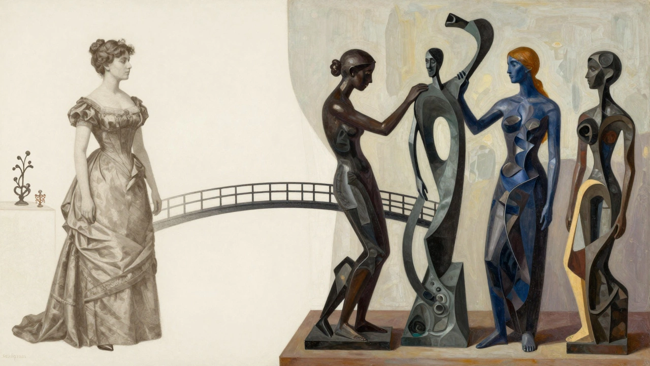 Visual comparison of historical limitations vs modern female sculptors