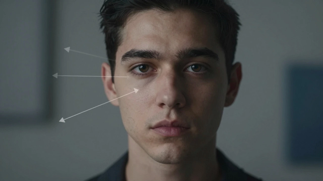 Portrait face in sharp focus against blurred background, illustrating visual hierarchy