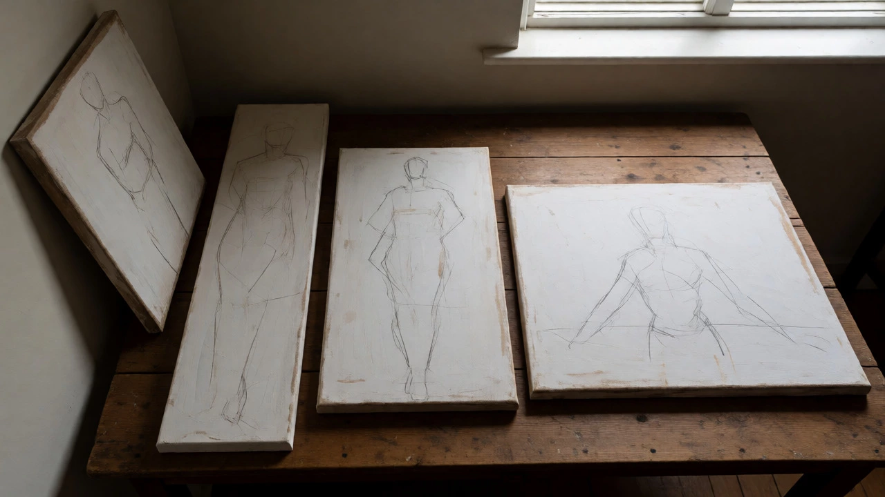 Comparison of tall, vertical, and landscape portrait canvases on a table